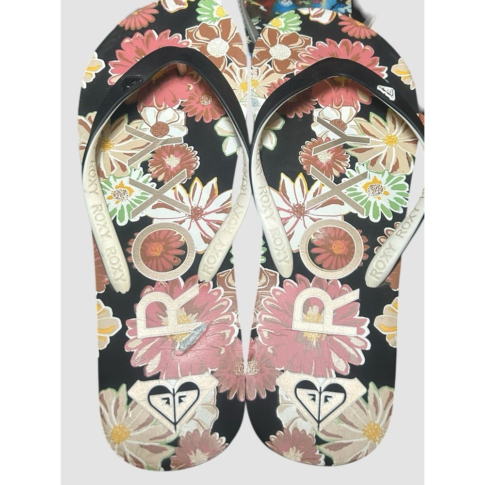 Roxy Flip Flops Womens 9 Floral Logo Sandals Preowned Beach - Picture 3 of 4